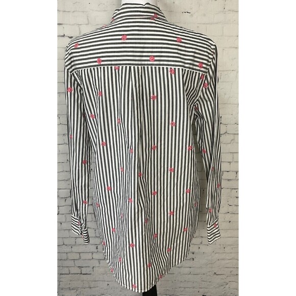 Gap Women Button Up Shirt Gray White Pink Daisy Long Sleeve Classic Fit … - Picture 6 of 12